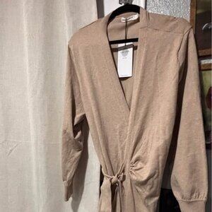 Brown large women’s long cardigan, coat overcoat(Large)